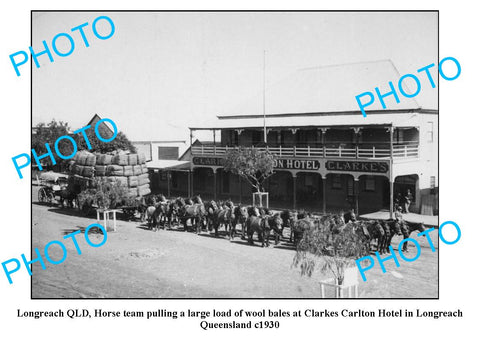 OLD LARGE PHOTO, LONGREACH QUEENSLAND, WOOLBALES & CLARKES HOTEL c1930