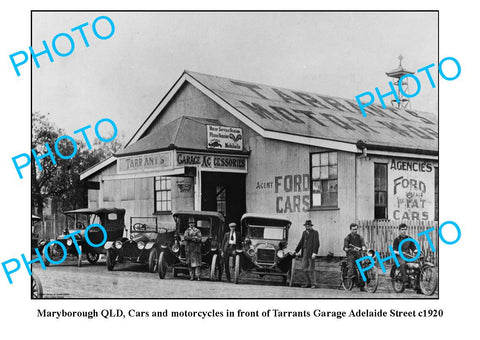 OLD LARGE PHOTO, MARYBOROUGH QUEENSLAND, TARRANTS MOTOR GARAGE ADELAIDE St c1920