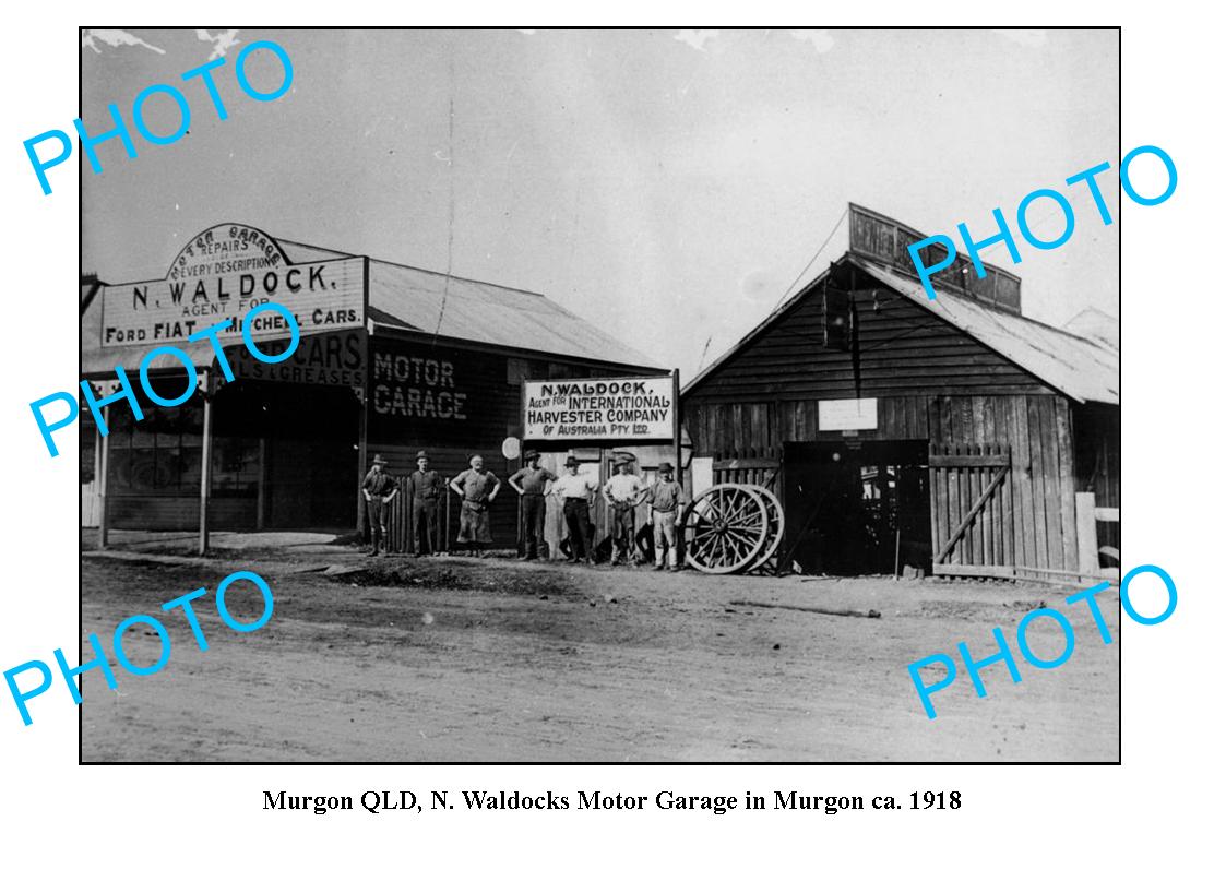 OLD LARGE PHOTO, MURGON QUEENSLAND, WALDOCKS MOTOR GARAGE c1918