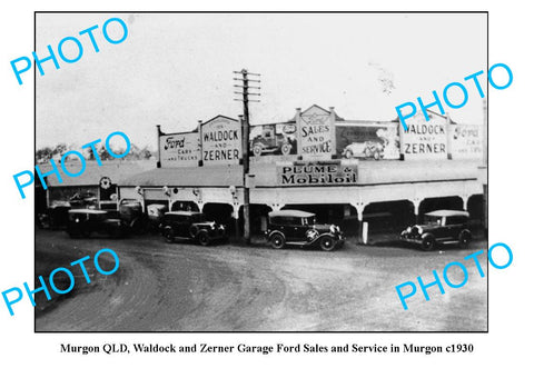 OLD LARGE PHOTO, MURGON QUEENSLAND, WALDOCKS MOTOR GARAGE c1930 1