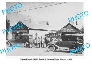 OLD LARGE PHOTO, MUSWELLBROOK NSW, RENNIE & STEWART MOTOR GARAGE c1930