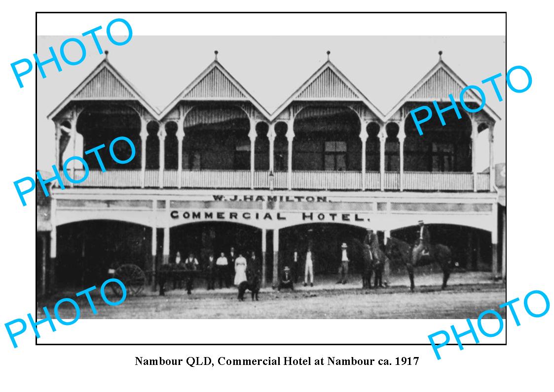 OLD LARGE PHOTO, NAMBOUR QUEENSLAND, HAMILTONS COMMERCIAL HOTEL c1917