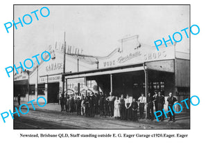 OLD LARGE PHOTO, NEWSTEAD QUEENSLAND, EAGERS MOTOR GARAGE c1920 BRISBANE