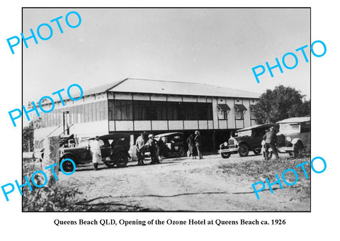 OLD LARGE PHOTO, QUEENS BEACH QUEENSLAND, OPENING OZONE HOTEL c1926