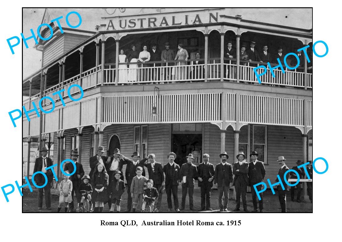 OLD LARGE PHOTO, ROMA QUEENSLAND, THE AUSTRALIAN HOTEL c1915