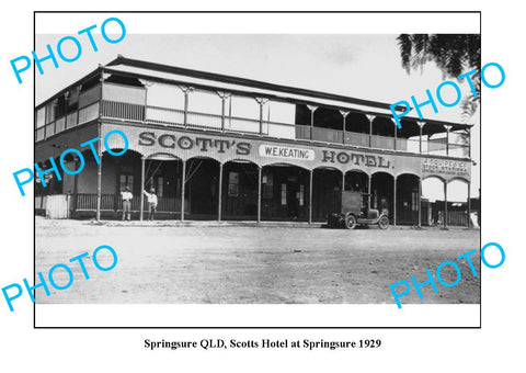 OLD LARGE PHOTO, SPRINGSURE QUEENSLAND, SCOTTS HOTEL c1929