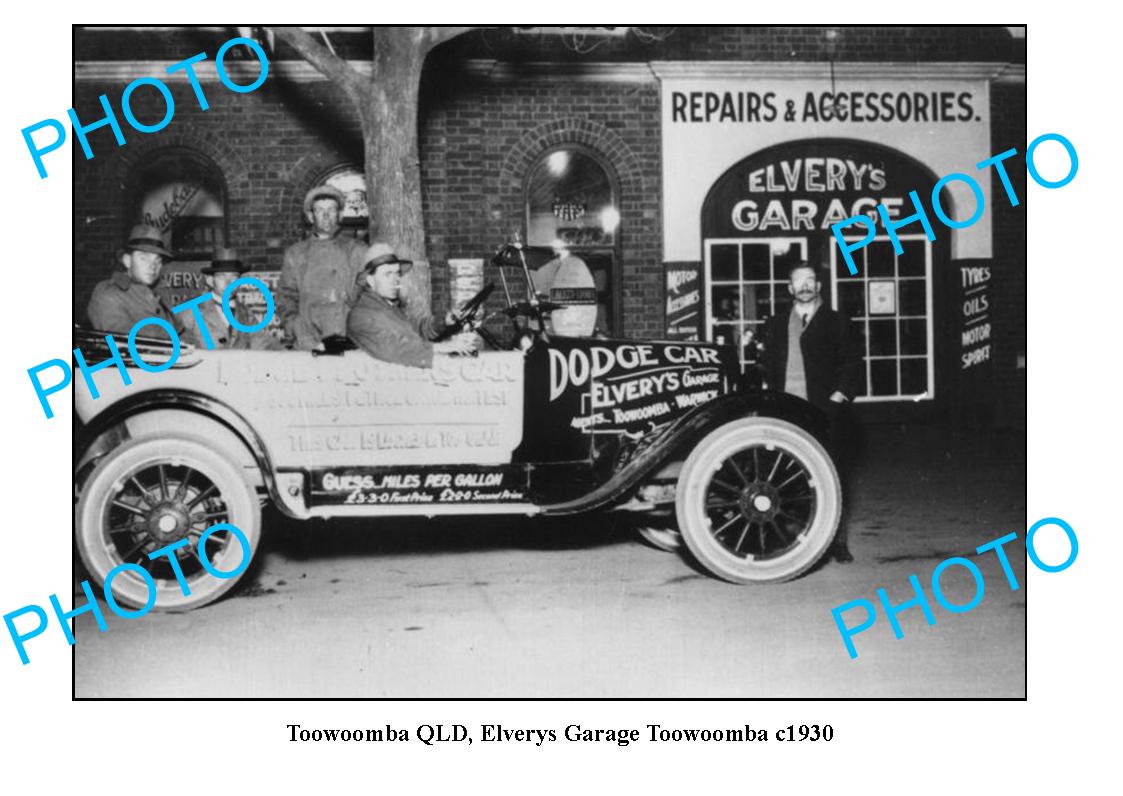 OLD LARGE PHOTO, TOOWOOMBA QUEENSLAND, ELVERYS MOTOR GARAGE c1930