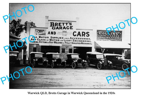 OLD LARGE PHOTO, WARWICK QUEENSLAND, BRETTS GARAGE c1920