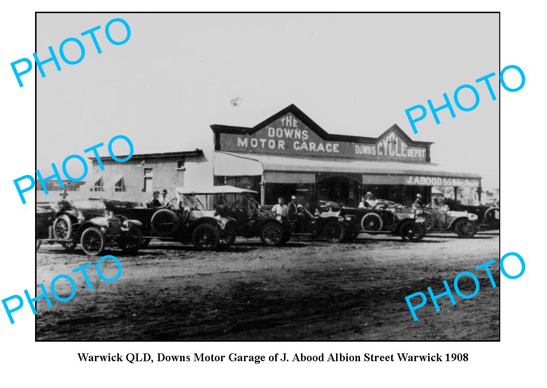 OLD LARGE PHOTO, WARWICK QUEENSLAND, DOWNS MOTOR GARAGE, ALBION St c1908