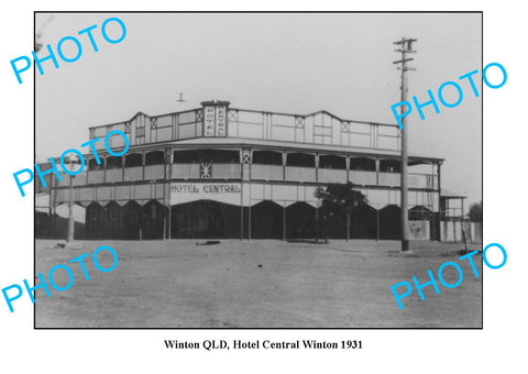 OLD LARGE PHOTO, WINTON QUEENSLAND, CENTRAL HOTEL c1931