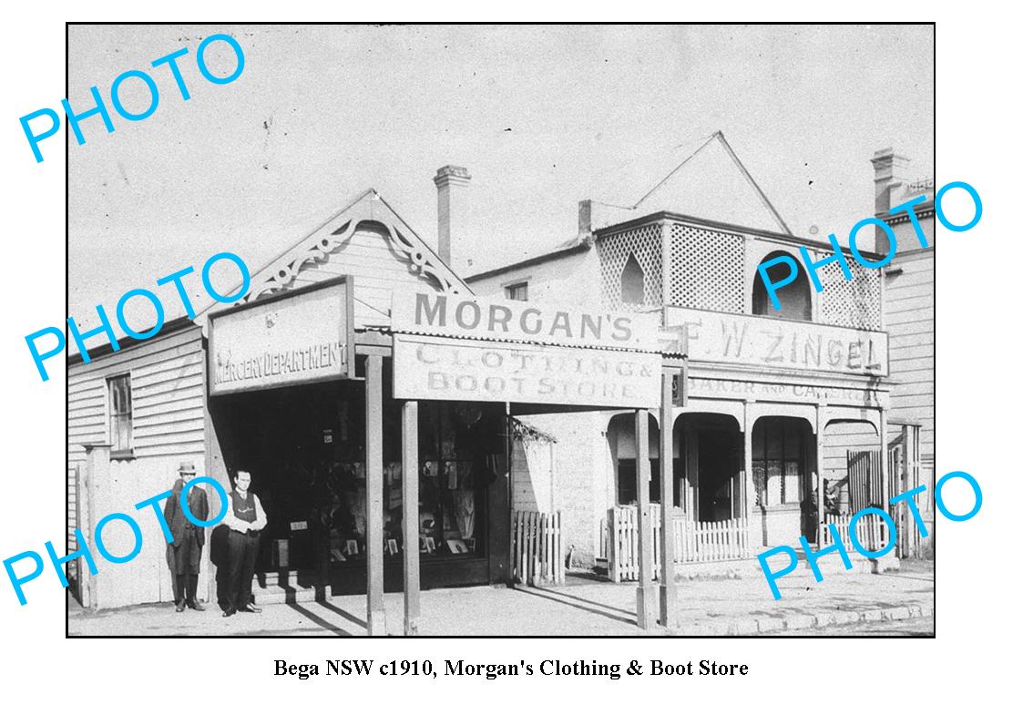 OLD LARGE PHOTO, BEGA NSW, MORGANS CLOTHING STORE c1910