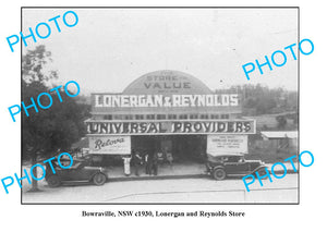 OLD LARGE PHOTO, BOWRAVILLE NSW, LONERGAN & REYNOLDS GENERAL STORE c1930