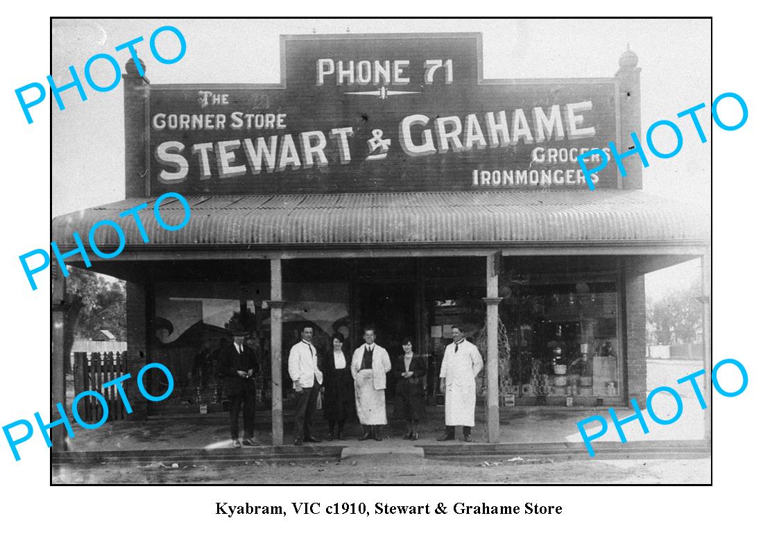 OLD LARGE PHOTO, KYABRAM VICTORIA, STEWART & GRAHAME GENERAL STORE c1910