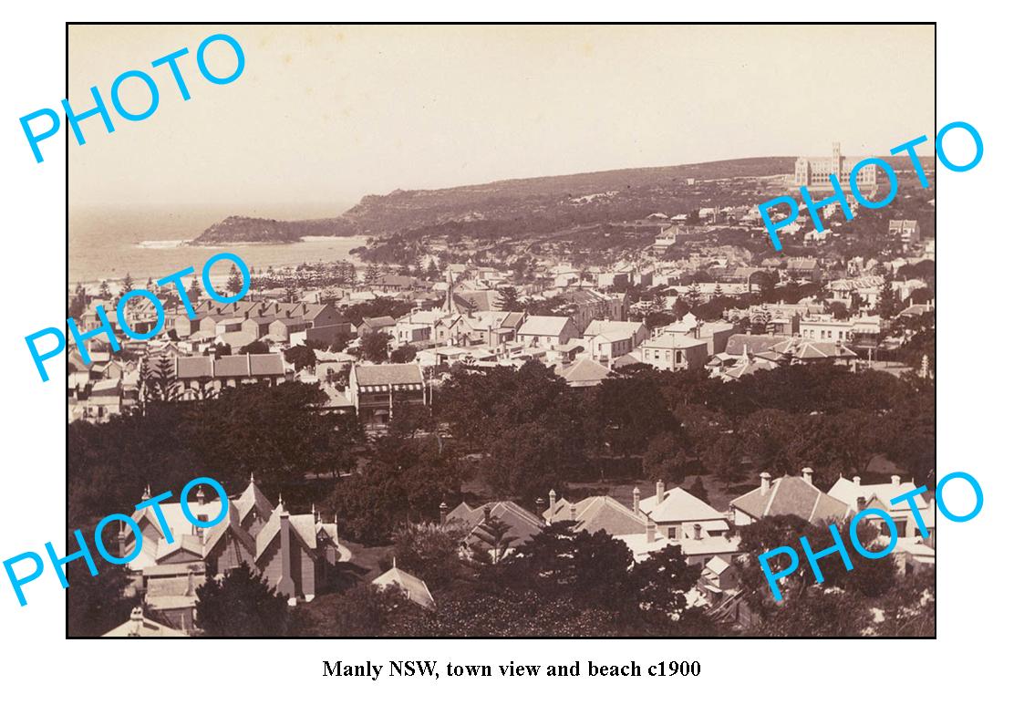 OLD LARGE PHOTO, MANLY NSW, TOWN VIEW & BEACH c1900