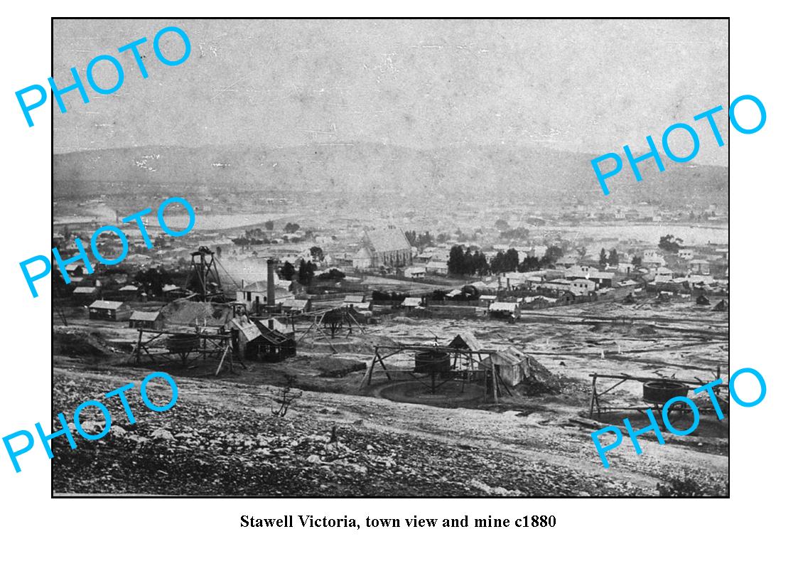 OLD LARGE PHOTO, STAWELL VICTORIA, PANORAMA OF TOWN  AND MINE c1880 1