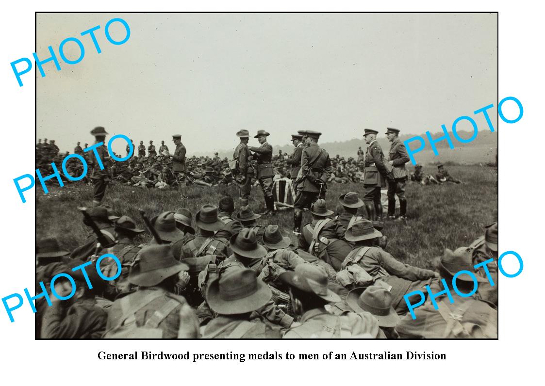 OLD LARGE PHOTO, AUSTRALIAN WWI ANZAC GENERAL BIRDWOOD PRESENTING MEDALS