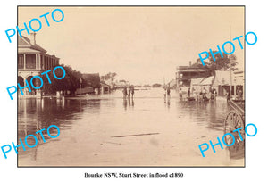 OLD LARGE PHOTO, BOURKE NSW, STURT STREET IN FLOOD c1890