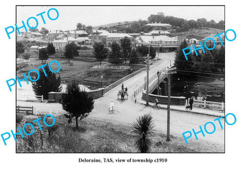 OLD LARGE PHOTO, DELORAINE TASMANIA, VIEW OF TOWNSHIP AND BRIDGE c1910