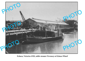 OLD LARGE PHOTO, ECHUCA VICTORIA, PEVENSEY PADDLE STEAMER AT WHARF c1920