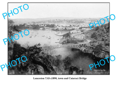 OLD LARGE PHOTO, LAUNCESTON TASMANIA, TOWN AND CATARACT BRIDGE c1890