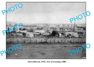 OLD LARGE PHOTO, MUSWELLBROOK NSW, PANORAMA OF TOWNSHIP c1880