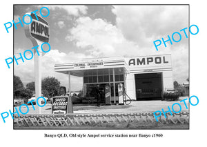 OLD LARGE PHOTO, BANYO QLD, OLD STYLE AMPOL OILS SERVICE STATION c1960