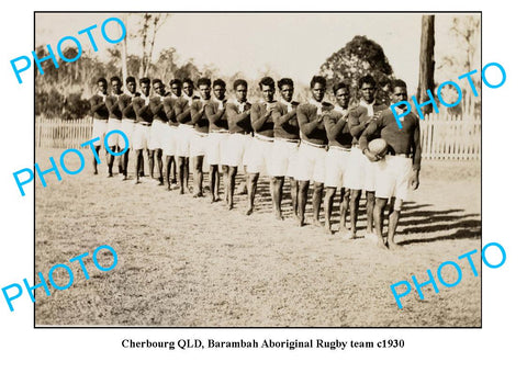 OLD LARGE PHOTO, CHERBOURG QLD, BARAMBAH ABORIGINAL RUGBY TEAM c1930