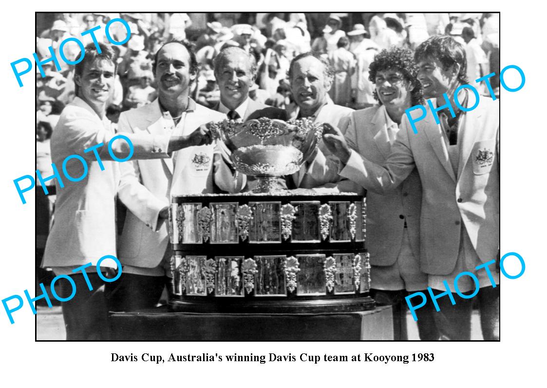 OLD LARGE PHOTO, AUSTRALIAN TENNIS DAVIS CUP WINNING TEAM c1983 KOOYONG