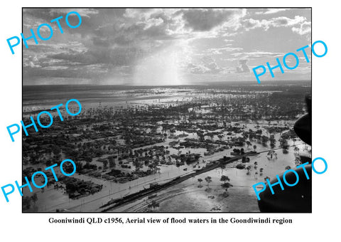 OLD LARGE PHOTO, GOONDIWINDI QLD AERIAL VIEW OF TOWN IN FLOOD c1956