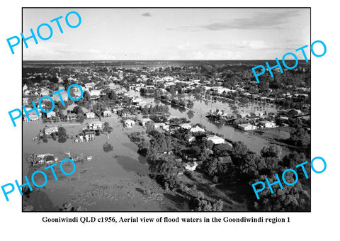 OLD LARGE PHOTO, GOONDIWINDI QLD AERIAL VIEW OF TOWN IN FLOOD c1956 1