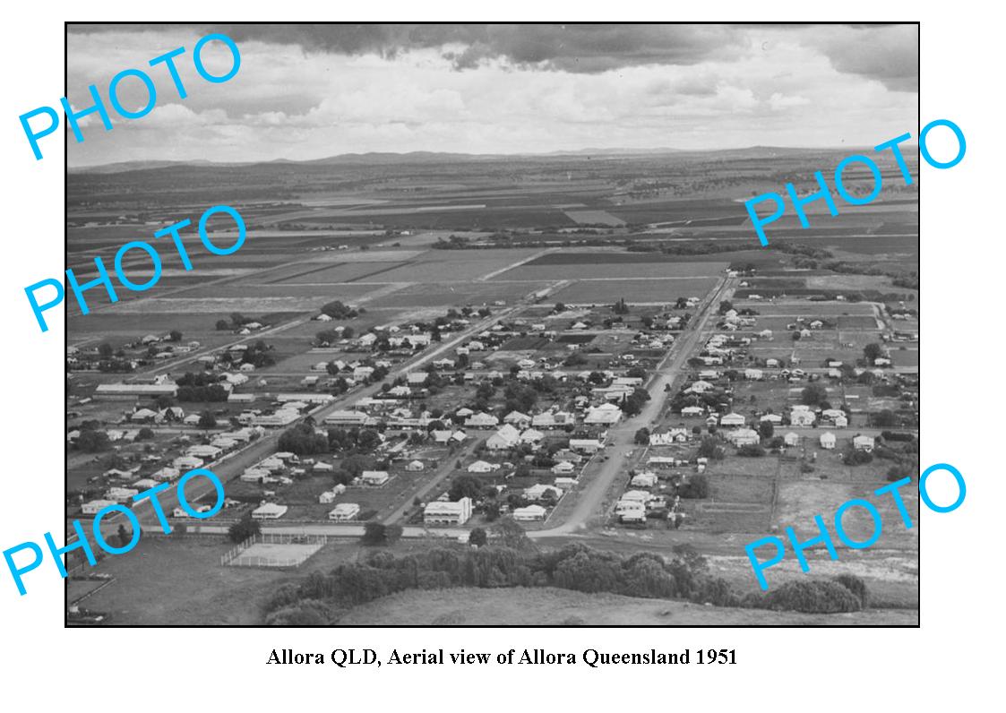 OLD LARGE PHOTO, AERIAL VIEW OF ALLORA TOWNSHIP QUEENSLAND c1951