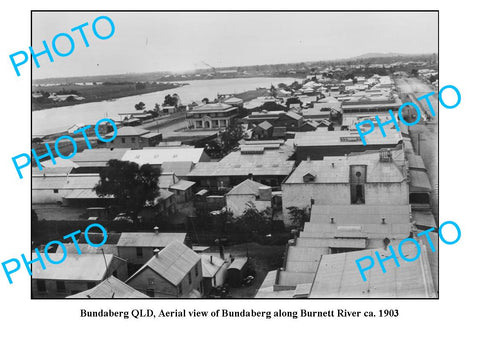 OLD LARGE PHOTO, BUNDABERG QLD, AERIAL VIEW OF TOWN & BURNETT RVER c1903