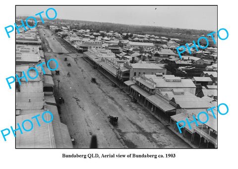 OLD LARGE PHOTO, BUNDABERG QLD, AERIAL VIEW OF TOWN & MAIN STREET c1903