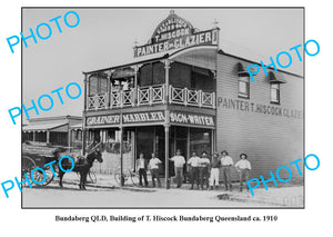 OLD LARGE PHOTO, BUNDABERG QLD, HISCOCK PAINTER & GLAZIER BUILDING c1910