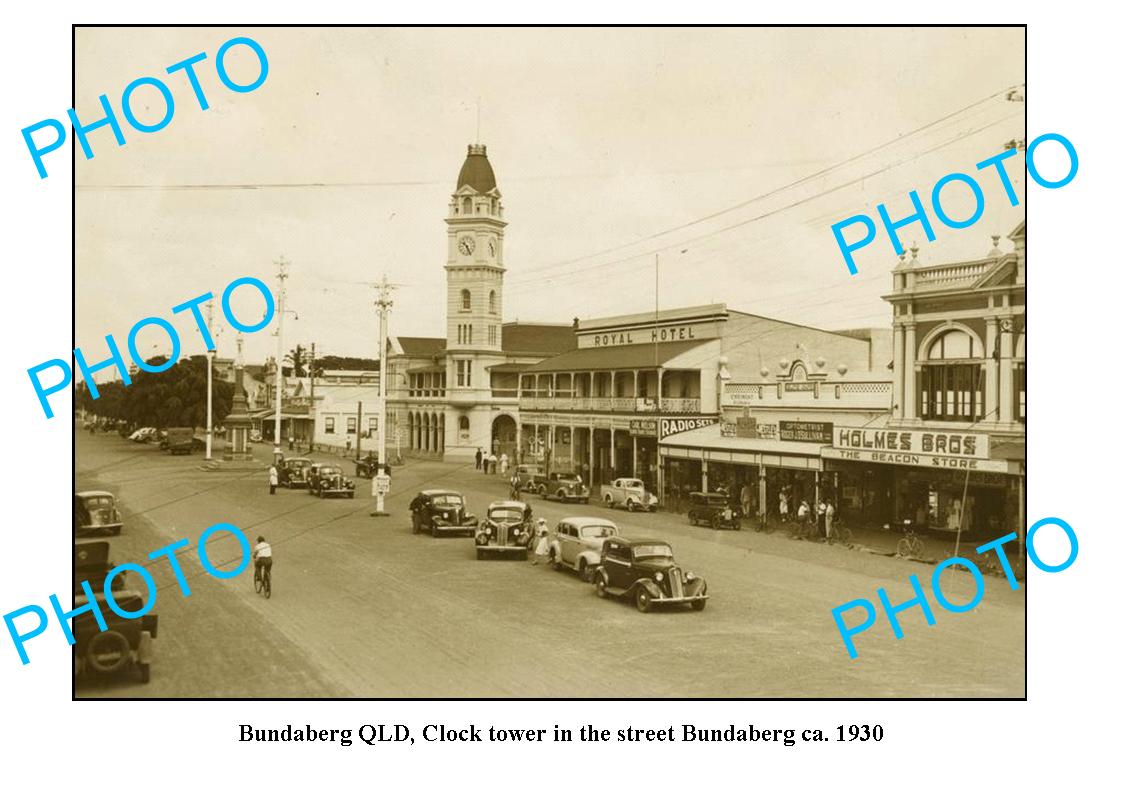 OLD LARGE PHOTO, BUNDABERG QLD, MAIN STREET & ROYAL HOTEL c1930