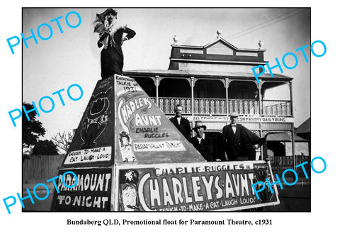 OLD LARGE PHOTO, BUNDABERG QLD, FLOAT FOR THEATRE, CHARLEYS AUNT c1931