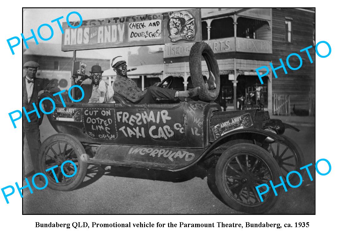 OLD LARGE PHOTO, BUNDABERG QLD, FLOAT FOR THEATRE, AMOS & ANDY c1935