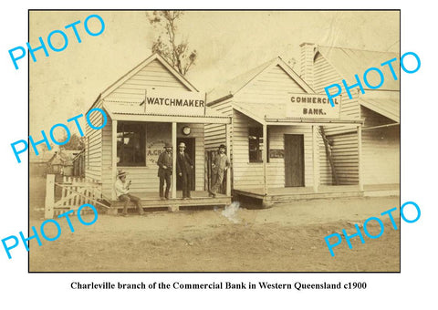 OLD LARGE PHOTO, CHARLEVILLE QUEENSLAND, COMMERCIAL BANK BUILDING c1900