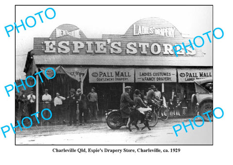 OLD LARGE PHOTO, CHARLEVILLE QLD, ESPIES DRAPERY STORE c1929