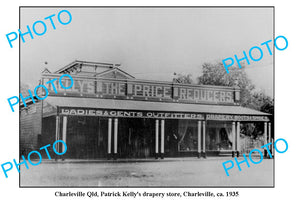 OLD LARGE PHOTO, CHARLEVILLE QLD, PATRICK KELLYS DRAPERY STORE c1935