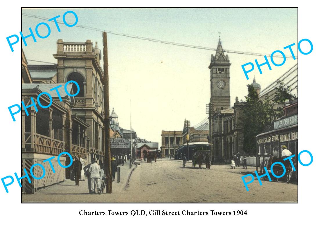 OLD LARGE PHOTO, CHARTERS TOWERS QLD, GILL STREET c1904