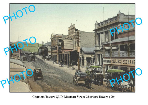 OLD LARGE PHOTO, CHARTERS TOWERS QLD, MOSMAN STREET c1904