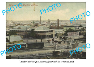 OLD LARGE PHOTO, CHARTERS TOWERS QLD, RAILWAY LINE GATES c1905