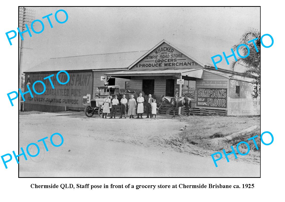 OLD LARGE PHOTO, CHERMSIDE BRISBANE, QLD, HACKERS GROCERY STORE c1925