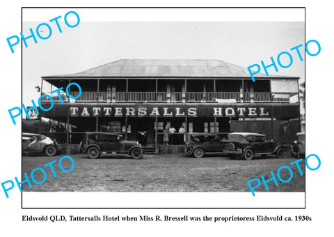 OLD LARGE PHOTO, EIDSVOLD QLD, TATTERSALLS HOTEL BUILDING c1930