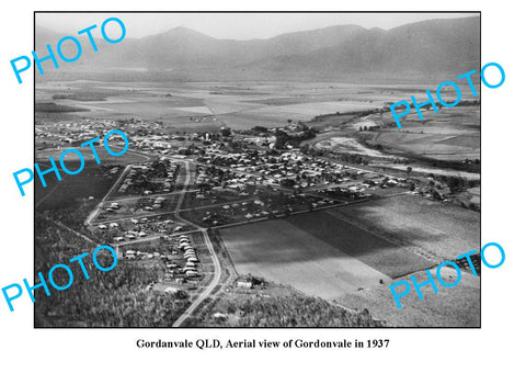 OLD LARGE PHOTO, GORDANVALE QLD, AERIAL VIEW OF GORDANVALE TOWNSHIP c1937