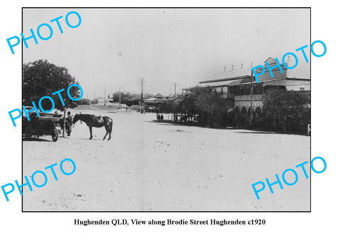 OLD LARGE PHOTO, HUGHENDEN QUEENSLAND, VIEW OF BRODIE STREET c1920