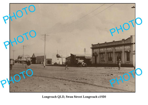 OLD LARGE PHOTO, LONGREACH QUEENSLAND, VIEW OF SWAN STREET c1930