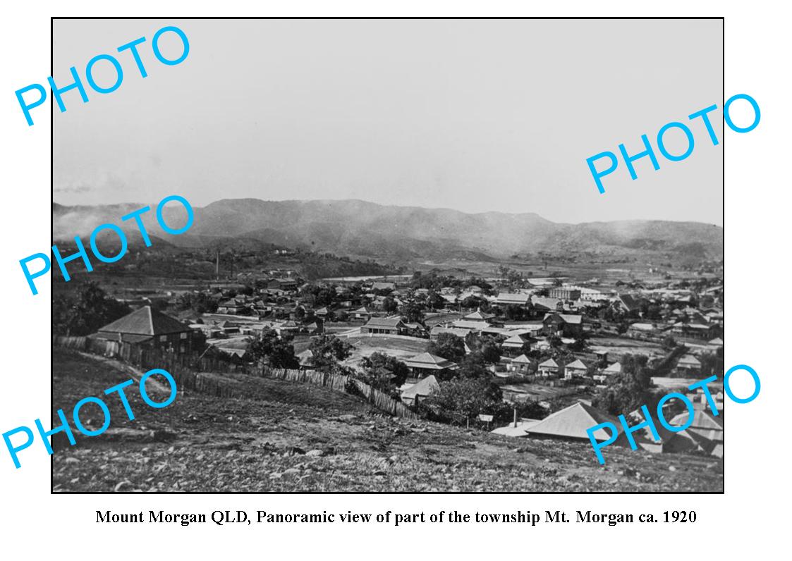 OLD LARGE PHOTO, MOUNT MORGAN QUEENSLAND, PANORAMA OF THE TOWNSHIP c1920