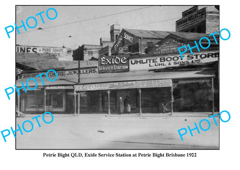 OLD LARGE PHOTO, PETRIE BIGHT, BRISBANE QUEENSLAND, EXIDE SERVICE STATION c1922